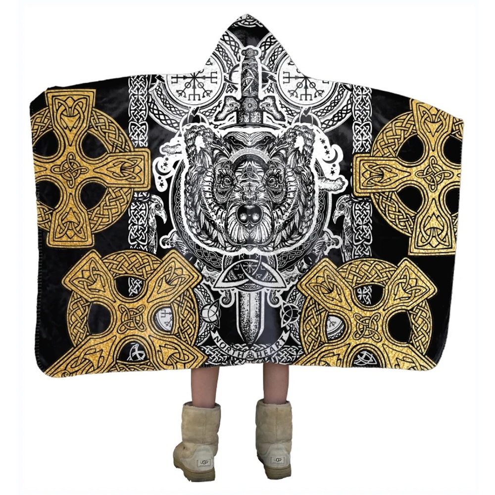 Mt.Logan Celtic Bear Hand Crafted Super Soft Sherpa Micro Fiber Hooded Blanket